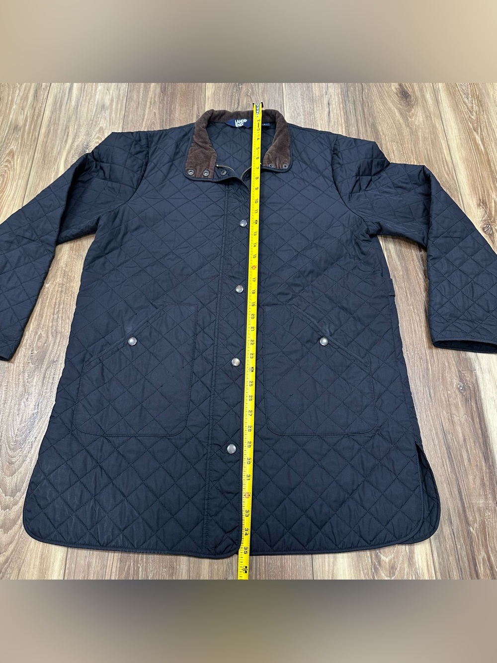 Women’s Land’s End Quilted Corduroy Collar Primaloft Coat, Black, Large - Picture 7 of 7